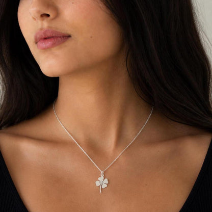 Silver Four Leaf Clover Initial Necklace Salt and Sparkle