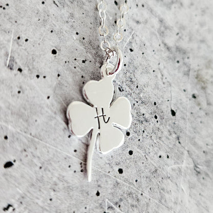 Silver Four Leaf Clover Initial Necklace Salt and Sparkle