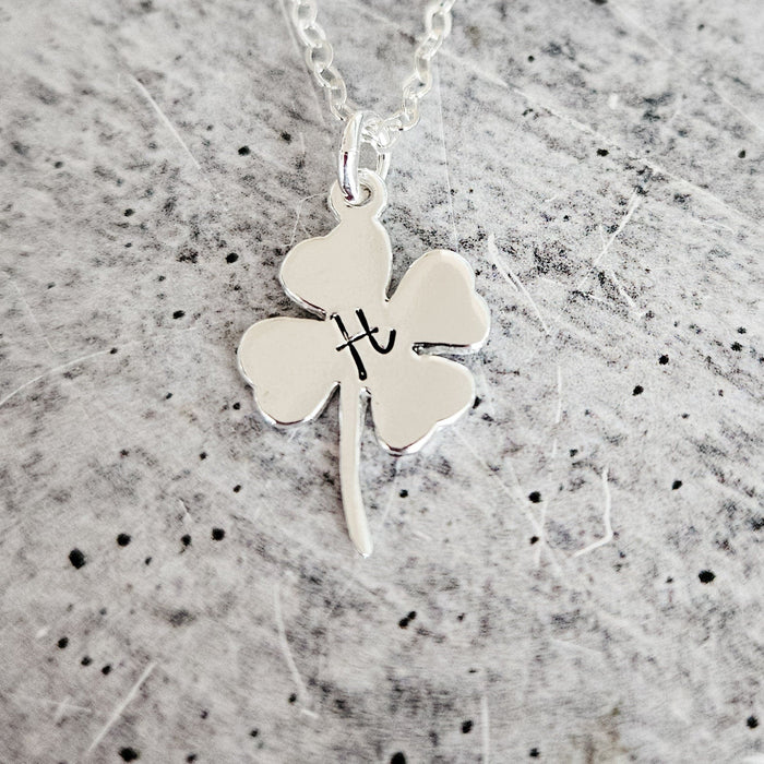 Silver Four Leaf Clover Initial Necklace Salt and Sparkle