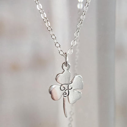 Silver Four Leaf Clover Initial Necklace Salt and Sparkle