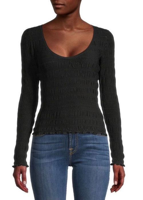 Smocked Longsleeve Knit Top (Noir)