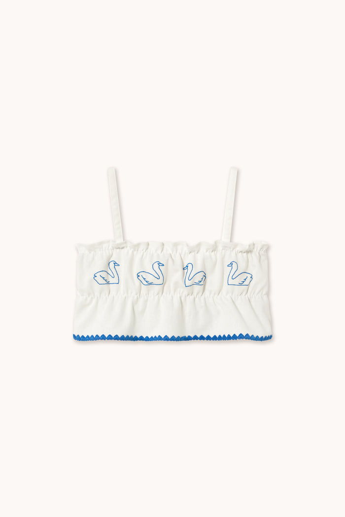 Swans Bows Linen Top in Off White