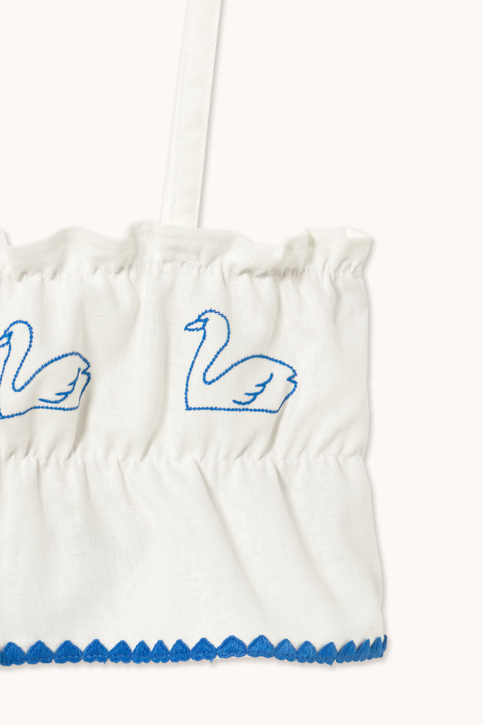 Swans Bows Linen Top in Off White