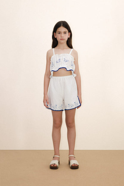 Swans Linen Shorts in Off White