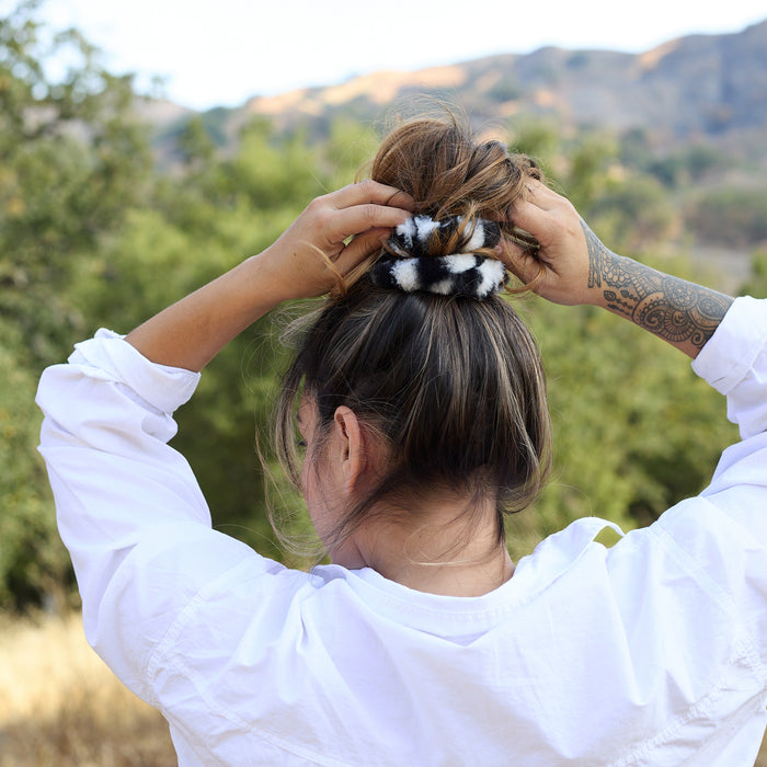 Teddy Fluffy Scrunchie Pink Print