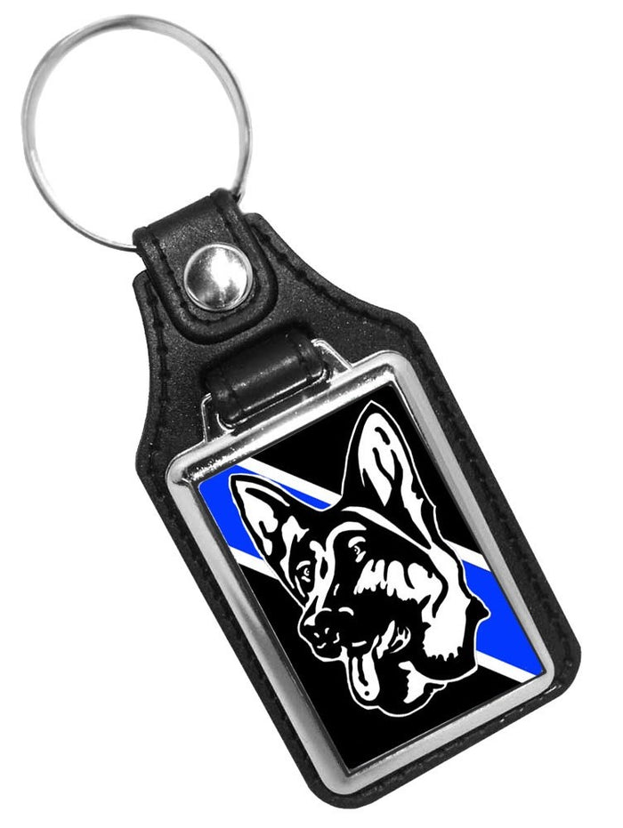 Thin Blue Line K9 Unit German Shepherd Design Faux Leather Key Ring