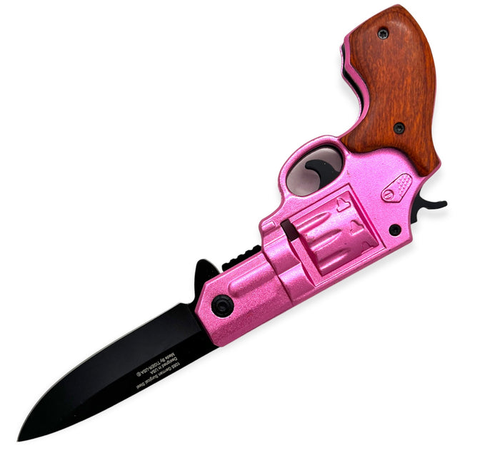Tiger-USA Pistol Spring Assisted Knife Revolver Style PINK - AnyTime Blades