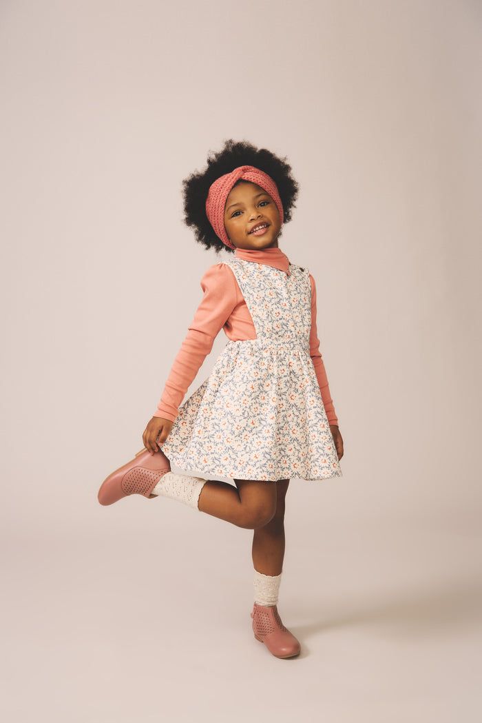 Tippi Pinafore in Mums Print, Powder