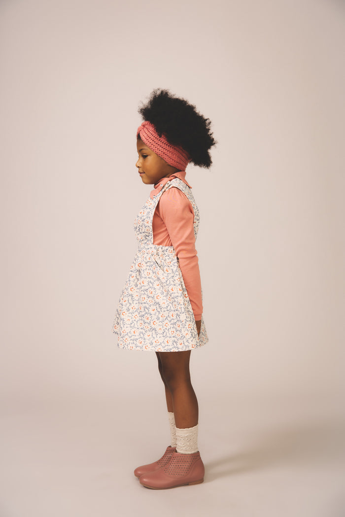 Tippi Pinafore in Mums Print, Powder