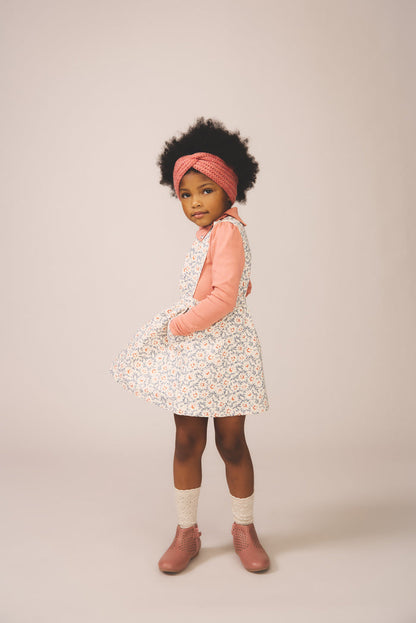 Tippi Pinafore in Mums Print, Powder