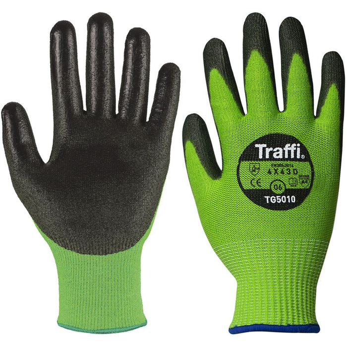TraffiGlove TG5010 Classic Cut D PU X-Dura Palm Coated Green Gloves - 13g