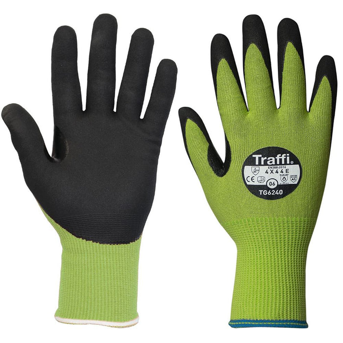 TraffiGlove TG6240 LXT MicroDex Cut E Nitrile Palm Coated Eco Friendly Green Gloves - 15g