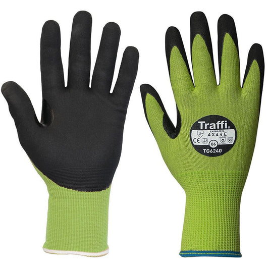 TraffiGlove TG6240 LXT MicroDex Cut E Nitrile Palm Coated Eco Friendly Green Gloves - 15g