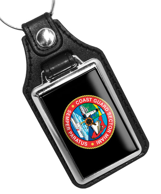 United States Coast Guard Sector Miami Emblem Faux Leather Key Ring