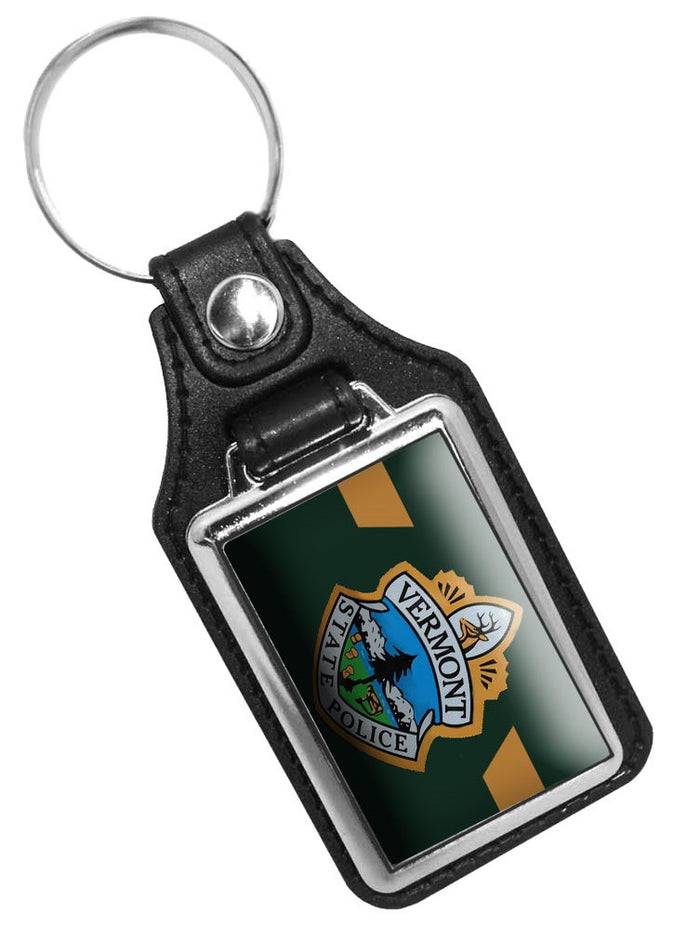 Vermont State Police Door Emblem Retired Design Faux Leather Key Ring