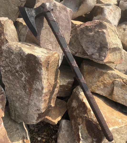 Viking Axe with Leather Wrapped Handle - AnyTime Blades