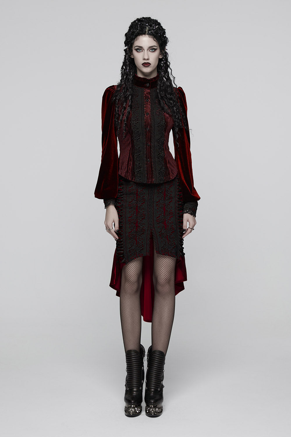Crimson Bloom Embroidered Button-Up Top [Red]