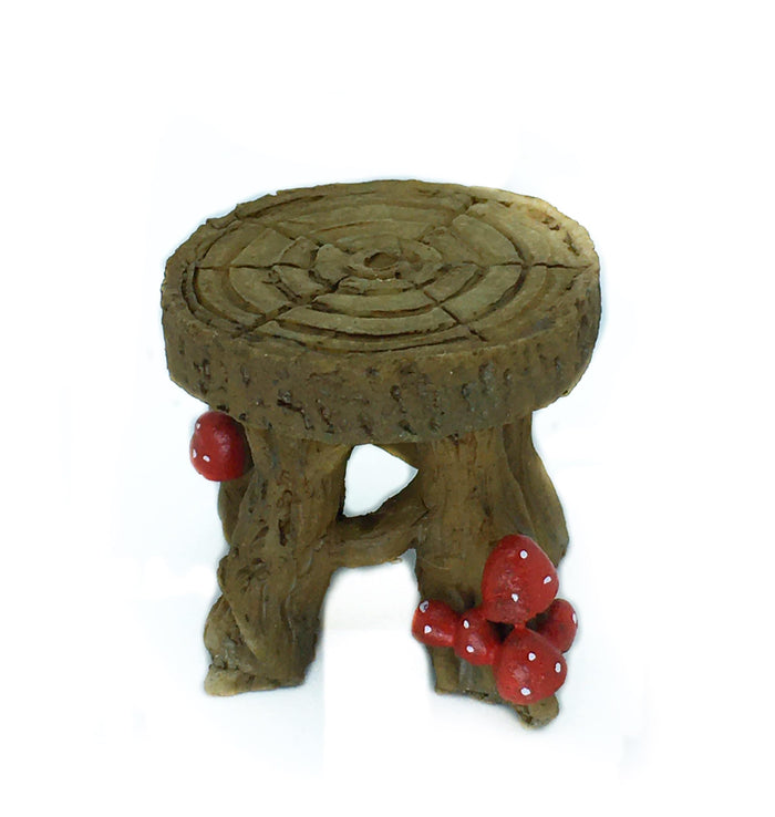 Wood Chair or Stool with Red Mushrooms, Miniature Wood Furniture Choice,  Fairy Garden Accessory